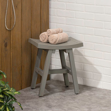 Tamlyn 15.75" Traditional Classic Slatted Solid Acacia Wood Indoor/Outdoor Shower Stool